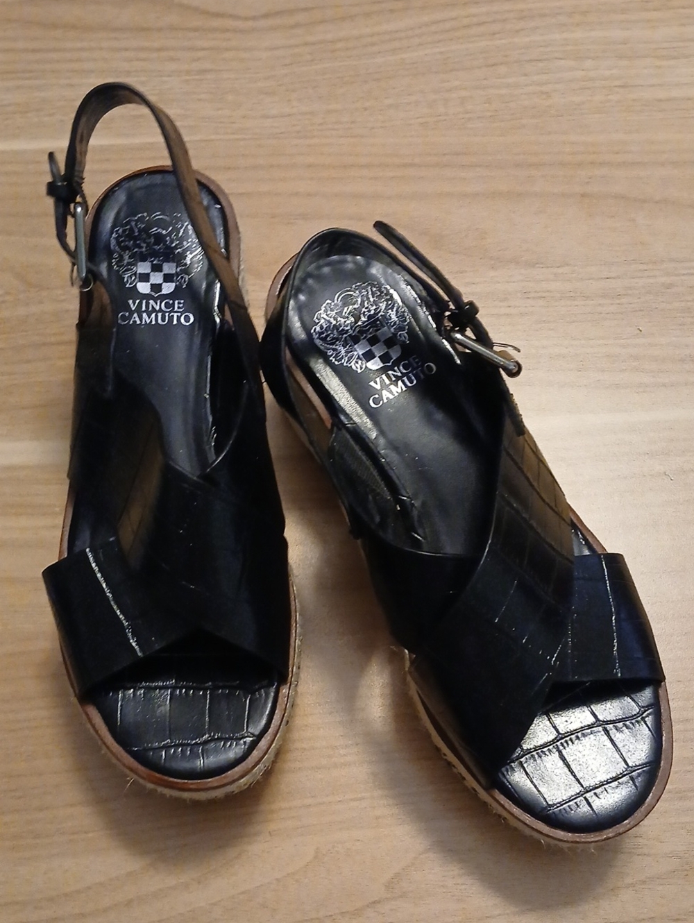 Vince Camuto "Marietten" Leather Croc-Embossed Slingback Wedge Sandals Size 6.5M